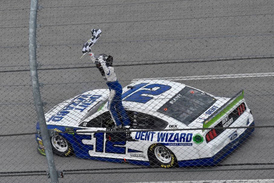 Team Penske's Ryan Blaney got a huge victory in a rain-delayed NASCAR Cup Series race at Talladega. Team Penske's Ryan Blaney got a huge victory in a rain-delayed NASCAR Cup Series race at Talladega.